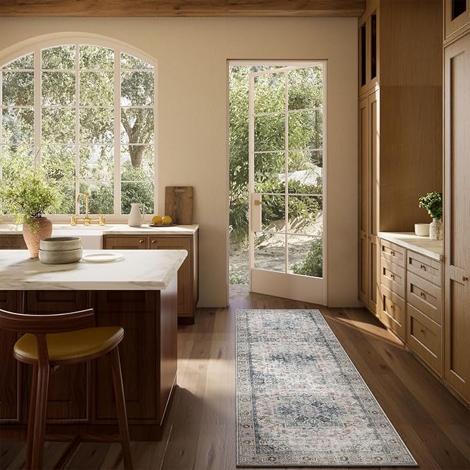 Machine Washable Kitchen Runner Rugs: 2'6"x8' Hallway Runner Rug Non Slip Low Pile Stain Resistant Soft Carpet Runners for Hallways Indoor Entryway Kitchen Laundry Room Beside Farmhouse