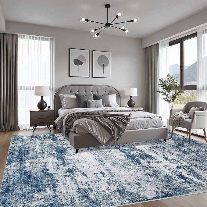 10x12 Area Rug Living Room Rug: Washable Modern Abstract Soft Thin Rug Indoor - Image 3