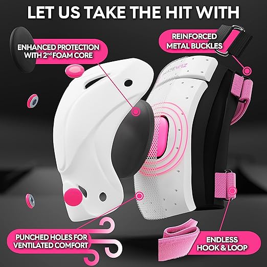 SKATEWIZ Knee Pads for Kids - Knee and Elbow Pads Set - PROTECT-1 - Size M Pink White - Wrist Guards for Skating, Skateboard, BMX and Scooter 8-12