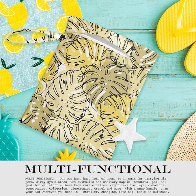 Wet Bag, Wet Dry Bag, Wet Bag for Swimsuit, Travel, Beach, Pool, Diapers, Dirty Yoga Gym Clothes, Makeup Bag, Waterproof Tropical Palm Leaves Decor Jungle Palm Leaf Favors