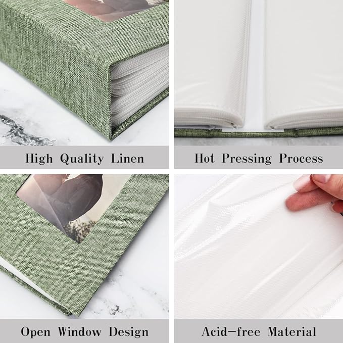 Vienrose Photo Album 4x6 100 Pages Photos Linen Cover Picture Book with Front Window for Baby Wedding Children