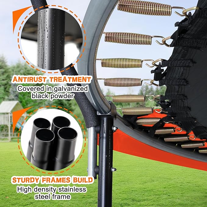 Trampoline 8FT 10FT 12FT 14FT 16FT, Recreational Trampolines with Enclosure Net and Ladder, Outdoor Anti-Rust Trampolines for Kids and Adults, ASTM Approved
