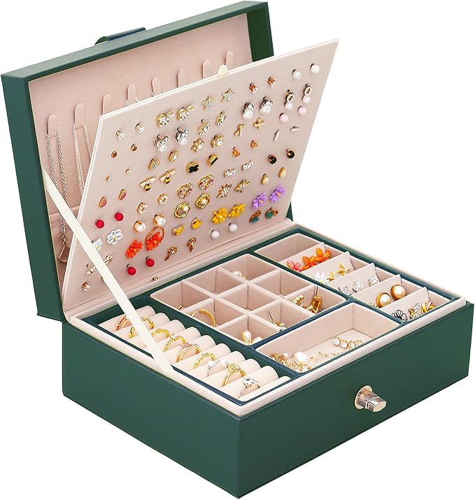 Womens Earring Jewelry Box for Girls Jewelry Earring Organizer Box Earring Holder Organizer for Girls Jewelry Organizer Earring Boxes for Women Girls Stud Earring Organizer Jewelry Box Green