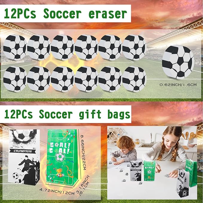 158Pcs Soccer Party Favors - Bags, Whistles, Balls, Slap Bracelets, Keychains, Stickers, Tattoos for Party Goodie Bags