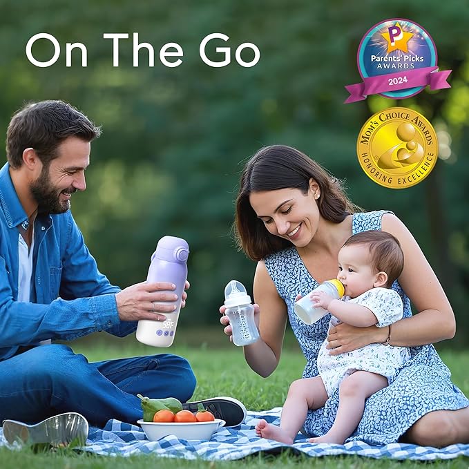 Portable Bottle Warmer for Travel, Dual Heating Modes for Breastmilk & Water On The Go, Portable Bottle Milk Warmer with Fast Heating & Long Battery Life, 10 Ounces Large Capacity (Purple)