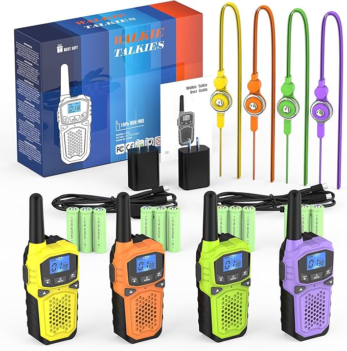Walkie Talkies for Adults- WokTok Long Range Two Way Radio for Camping Hiking Hand Held Hiking Accessories Camping Gear Xmas Birthday Gift for Kids,SOS Siren,NOAA Weather Alert,4 Radios