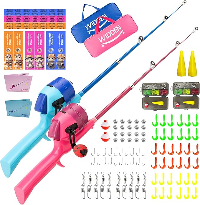 Kids Fishing Pole, Telescopic Fishing Rod, Toddler Collapsible Fishing Rod and Reel Combo with Tackle Box, Fishing Line, Bobber, and Soft Lures for Boy, Girl, Youth, Beginner, Over 4 Years Old