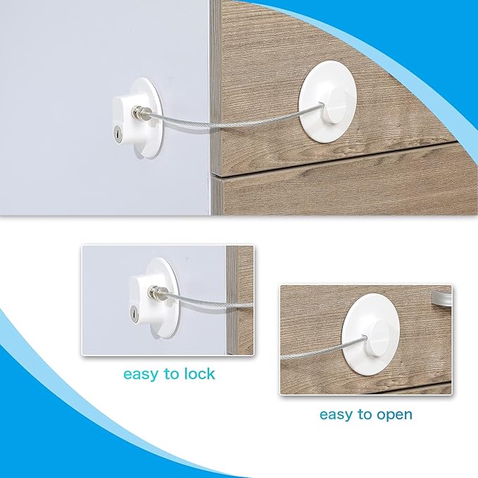 8 Pieces Refrigerator Locks for Children Adults with 10 Keys, Fridge Lock, Freezer Door Safety Cabinet Lock and Child Safety Cabinet Locks with Strong Adhesive (White)