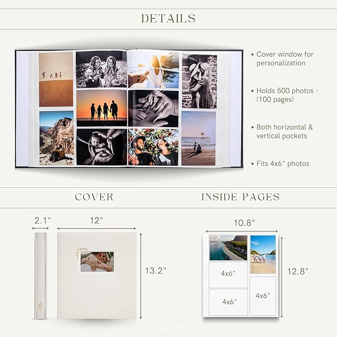 Premium Scrapbook Album – Acid-Free Photo Album with Writing Space – 100 Pages for Size 4x6 – Holds 500 Photos – Wedding, Baby, Travel & Family Memories