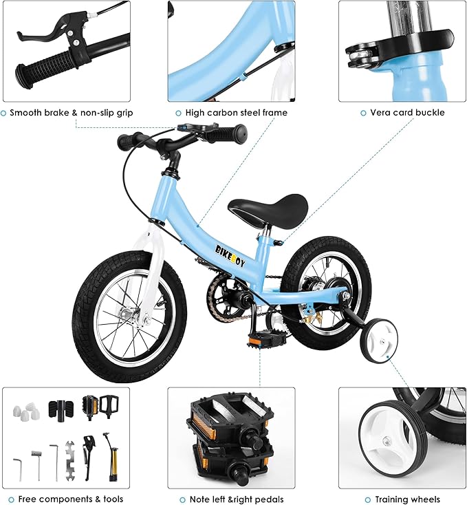 Balance Bike 2 in 1,The Dual Use of a Kids Balance Bike and Toddler Bike, for 2 3 4 5 6 7 Years Old -12 14 16 Inches with Training Theory, Brake, Pedal