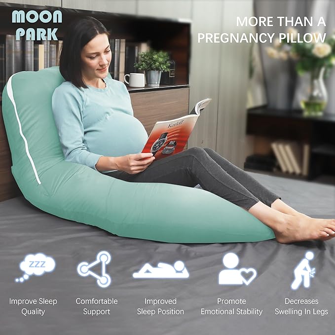 MOON PARK Pregnancy Pillows for Sleeping - U Shaped Full Body Maternity Pillow with Removable Cover - Support for Back, Legs, Belly, HIPS - 57 Inch - Turqouise - Cooling Cover