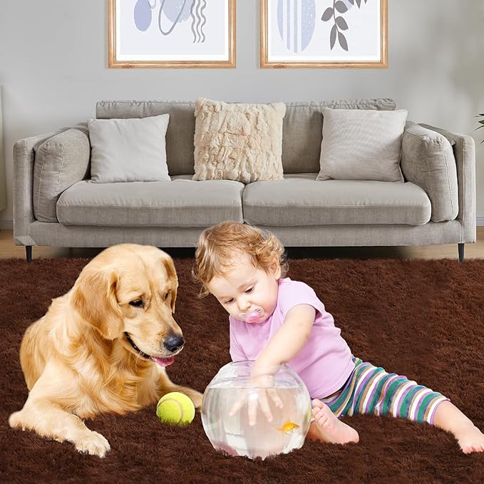 Luxury 4x6 Area Rug, Ultra Soft Rugs for Living Room, Plush Carpet Rugs for Bedroom, Non-Slip Indoor Rug for Nursery, Study Room, Playroom, Home Decor, Brown