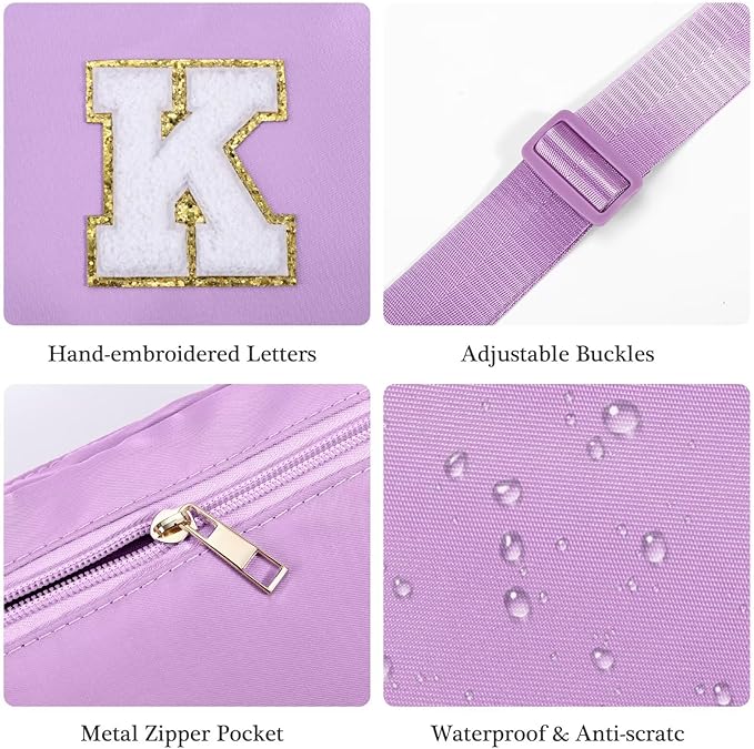 YOOLIFE Purple Initial Crossbody Belt Bag for Women - Friendship Birthday Gift for Friends J