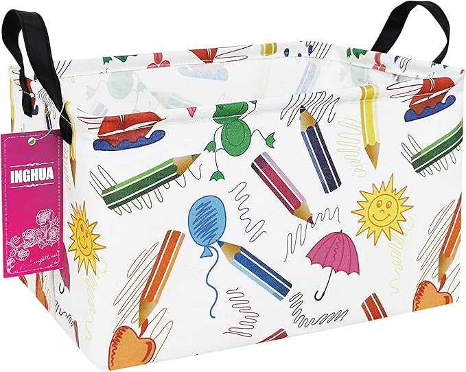 Rectangular Storage Basket Fabric Organizer Bin for Toys,Books,Clothes,Gifts,Pets-Perfect for Home,Office,Nursery,Dorm,Shelf(Rec-colored pencil )