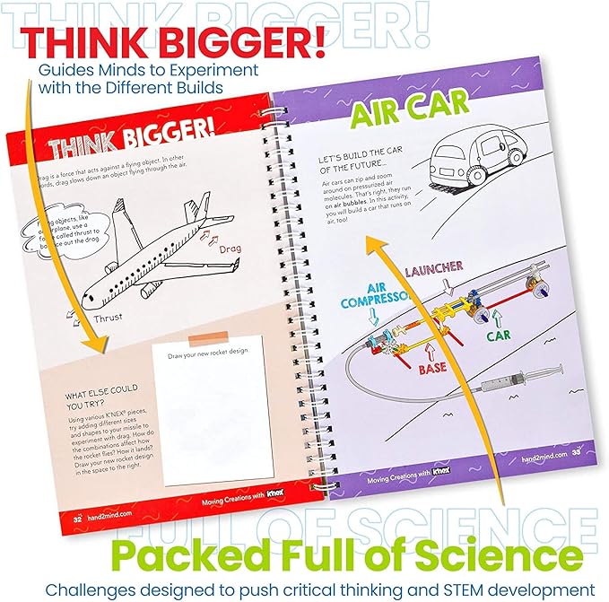 hand2mind Moving Creations with K'NEX, Book and Building Kit for Kids Ages 8-12, 9 Models & 18 Science Experiments, Explore The Science of Air and Water, Homeschool Science Kits
