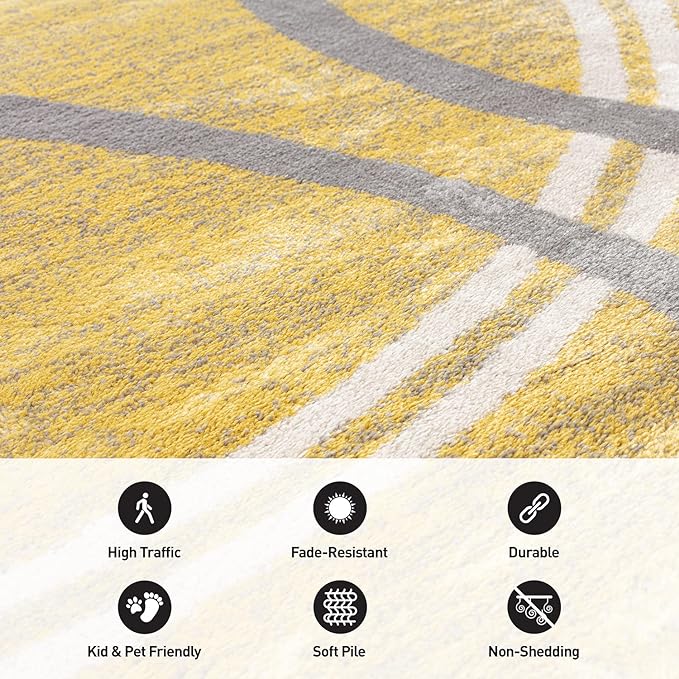 Rugshop Modern Wavy Circles Design Area Rug 8'8" x 12' Yellow