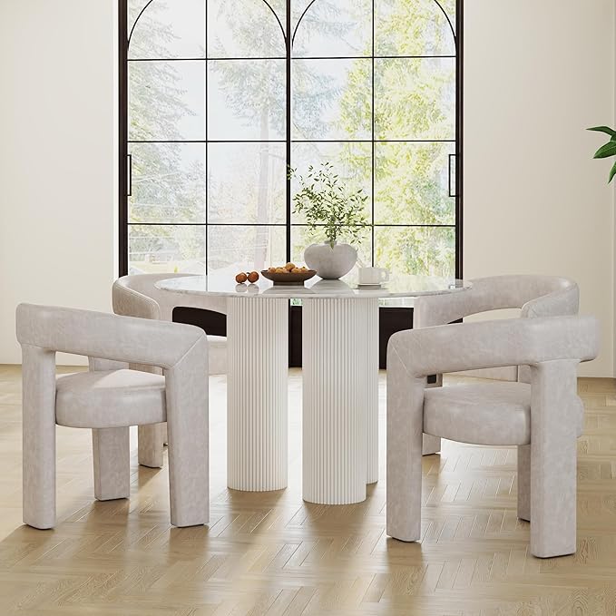 RIVOVA Modern Barrel Dining Chairs Set of 5, PU Leather Upholstered Accent Side - Image 7