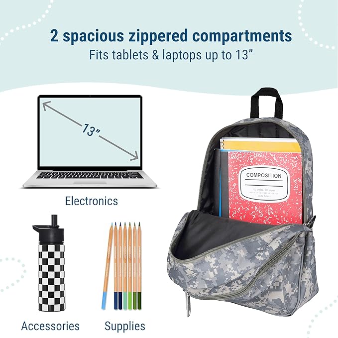 Wildkin 15-inch Kids Backpack – Durable, Padded, Adjustable for School & Travel - Digital Camo