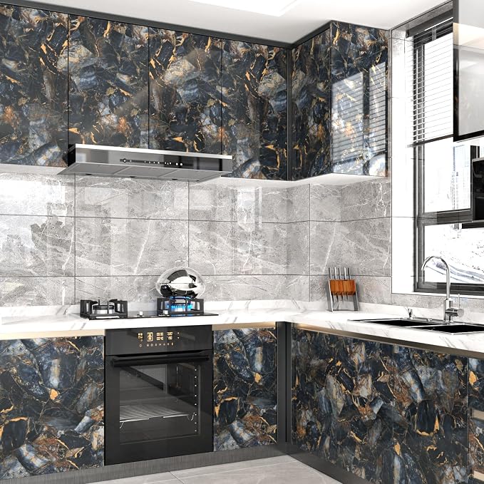 Black Marble Contact Paper Waterproof Removable Peel and Stick Wallpaper Film - Image 3