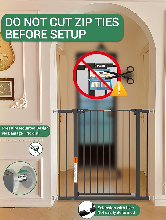 29.5-40.5" Baby Gate for Stairs, Dog Gate for Doorways, Walk Thru Auto Close Metal Baby Safety Gate for The House, Stairs and Doorways, Child Gate Pressure Mounted, Pet Gate for Dog Indoor - Black