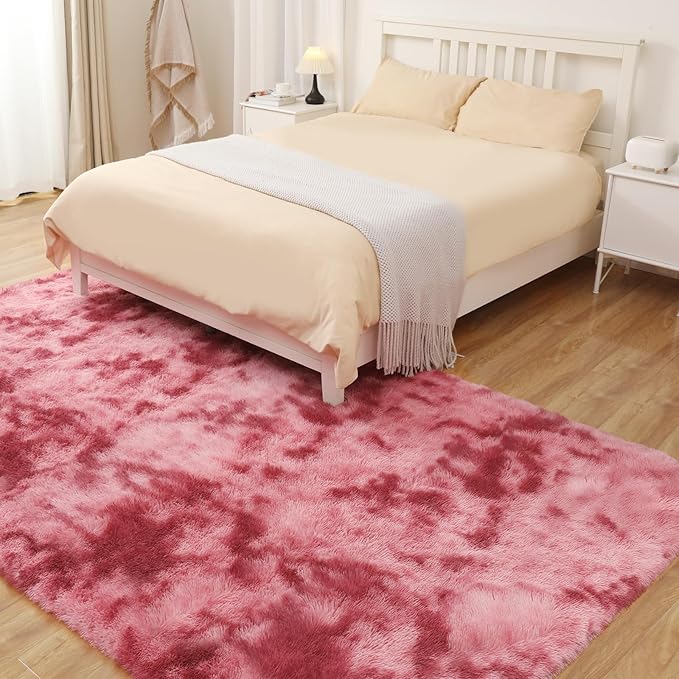 5x7 Area Rug, Luxury Rugs for Living Room, Ultra Soft Rugs for Bedroom, Non-Slip Indoor Carpet for Nursery, Kids Room, Playroom, Home Decor, Tie-Dyed Dark Pink