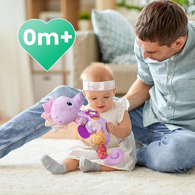 LIGHTDESIRE Baby Toys Musical Seahorse,Infant Stuffed Animals Toy with Crinkle & Rattles,Soft Sensory Toy with Textures,Newborn Toys for Baby Girls Boys 0 3 6 12 Months(Purple)