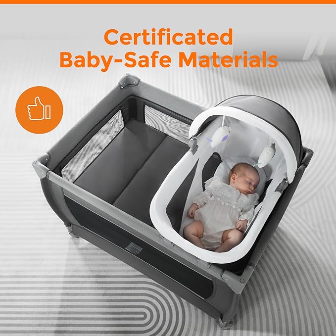 Pamo Babe 1-Second Setup 4-in-1 Playard for Babies - Heavy-Duty Steel Frame for Safe Sleep Space, Portable Crib with Changing Table, Locking Wheels, Breathable Mesh