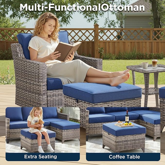 6 Piece Outdoor Patio Wicker Furniture Sets-High Back Outdoor Conversation Set - Image 4