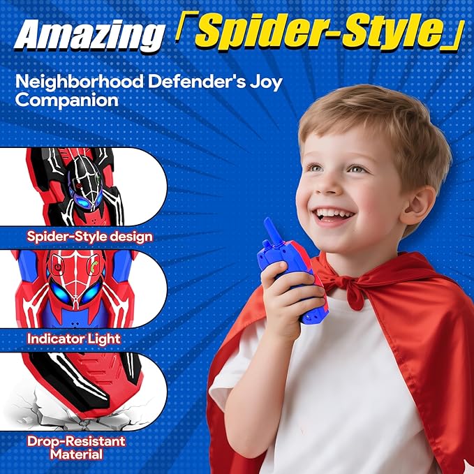 Vvinca Spider Walkie Talkies for Kids Toys Ages 3 4 5 6 7 8 9 10 Boys Girls 2 Pack Superhero Toys Lanyard Long Range Clear Sound Outdoor Game Camping Gear Spy Gadgets & Easter Christmas Birthday Gifts
