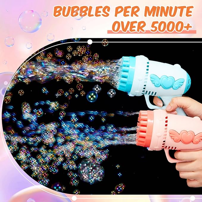 ShinyRelief 4 Pack Wedding Bubble Guns 32 Holes with Light, 4 Bottles Solution, Romantic Bubble Maker for Outdoor Ceremony, Wedding Party Favors, Photo Props, Reception Entertainment(Green and Pink)