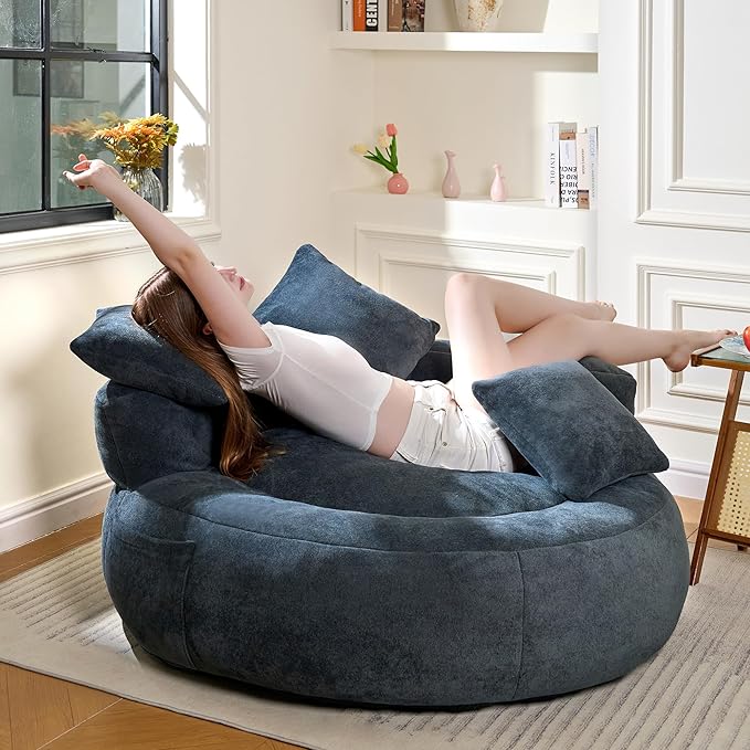Bean Bag Chair for Adults, Comfortable Bean Bag Sofa with Back Support and Pillows, Giant Bean Bag Chairs Suitable for Living Rooms, Bedrooms and Apartments -Dark Blue
