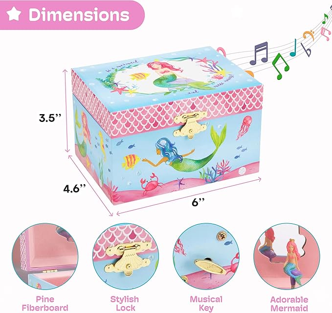 Jewelkeeper Musical Jewelry Box for Girls, Underwater Mermaid Jewelry Boxes, Over The Waves Tune and Spinning Mermaid Doll, Girls Gifts Music Box