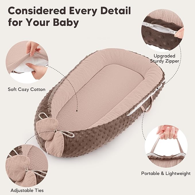 Baby Lounger - Infant Lounger Pillow for Newborn 0-24 Months, Soft, Breathable & Portable Baby Lounger Pillow for Boys & Girls, Cozy Baby Floor Seat for Home & Travel (Sand)