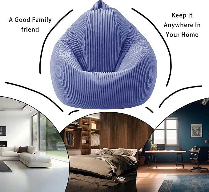 ENBAOHUI Bean Bag Chairs with Memory Foam Chairs for Kids Teens Toddler Faux Fur Sofa Chair with Handle Navy Blue