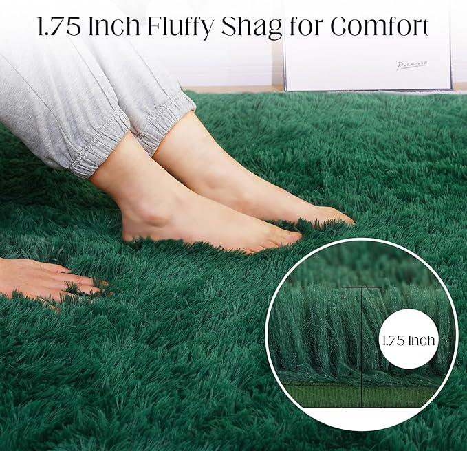 Ultra Soft 9x12 Green Area Rug, Fluffy Plush Rugs for Living Room, Non-Slip Indoor Carpet for Bedroom, Nursery, Study Room, Kids Room, Room Decor