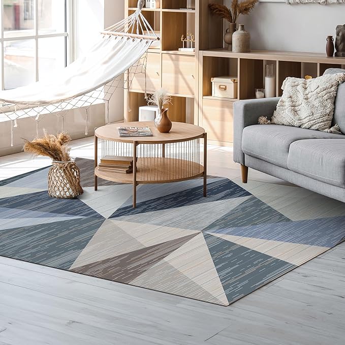 HOMFINE Washable Modern Area Rug - Geometric 10x14 Rugs for Living Room, Bedroom, Machine Washable Rug Soft Non Slip Non Shedding Area Rug - Blue, 10'x14'