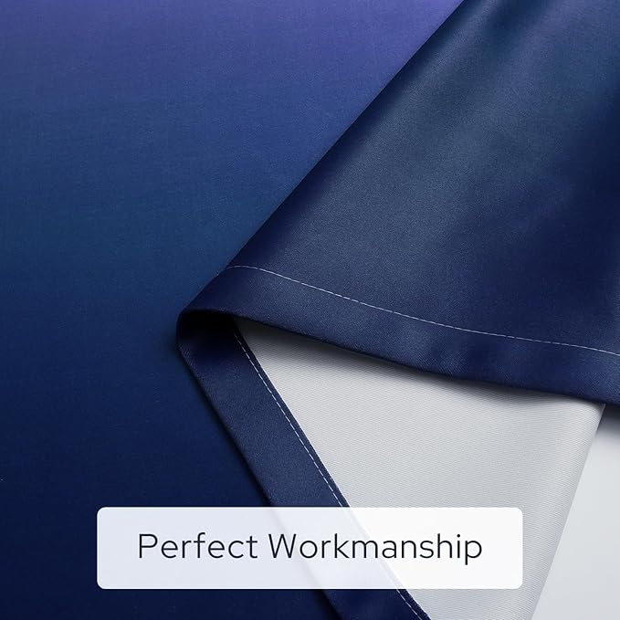HOMEIDEAS Navy Blue Ombre Blackout Curtains, 52 X 63 Inch Length Gradient Color Room Darkening Curtains with Grommet Thermal Insulated Window Drapes for Living Room, Bedroom, 2 Panels
