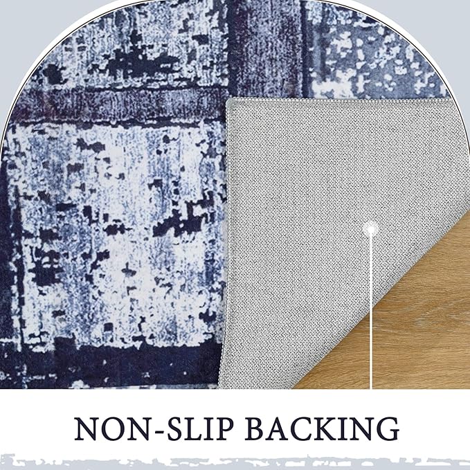 LOCHAS Rug for Living Room, Washable Soft Area Rugs for Bedroom 6x9, Abstract Carpet for Indoor Office Kids Dining Room Nursery Floor, Blue Geometric Vintage Home Decor, Non Slip, Pet Child Friendly