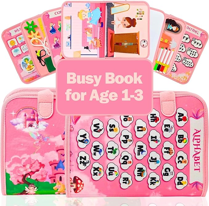 Princess Busy Book for Toddlers 1-3 | Montessori Activity Book with Various Activities For Girls & Boys | Educational Learning Sensory Board For Toddlers 1-3 | Portable busy board Travel Toy for Car