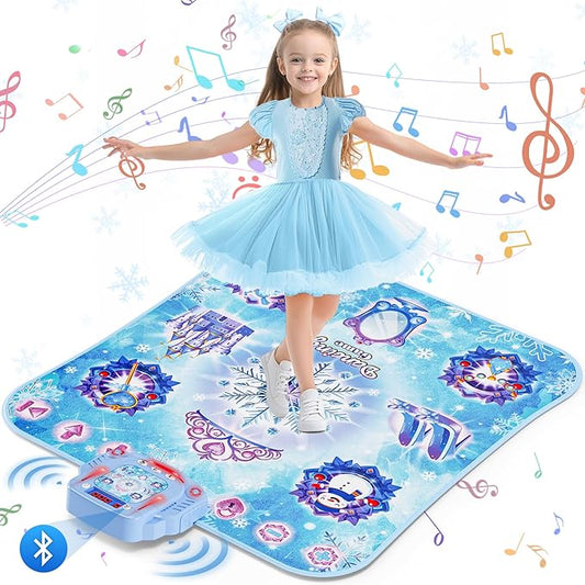 Dance Mat Toys Girl Gift: 8-Button Frozen Dance Pad Wireless Bluetooth Electronic Dance Game for Kids with 4 Game Modes LED Light Built-in Music Birthday Gifts for 3 4 5 6 7 8 9 10+ Years Old Girls