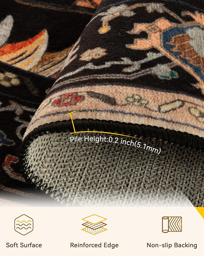 RELEANY Area Rugs Round 6ft Washable Non-Slip, Floral Vintage Distress Print - Image 4