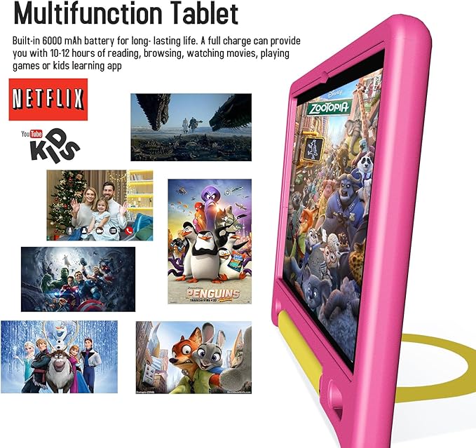 Kids Tablet with Strap, Android 14 Tablet for Kids 10 inch, Toddler Tablets Octa-Core 64GB 1TB Expandable, Children's Tablets with Case, Bluetooth WiFi Parental Control Dual