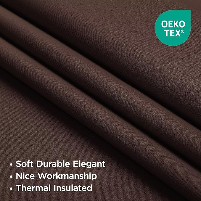 Joydeco 72 Inch Blackout Curtains for Bedroom, Thermal Insulated Black Out Curtains, Room Darkening Drapes for Living Room Window Rod Pocket Back Tab (W52 x L72 Inch, Chocolate)