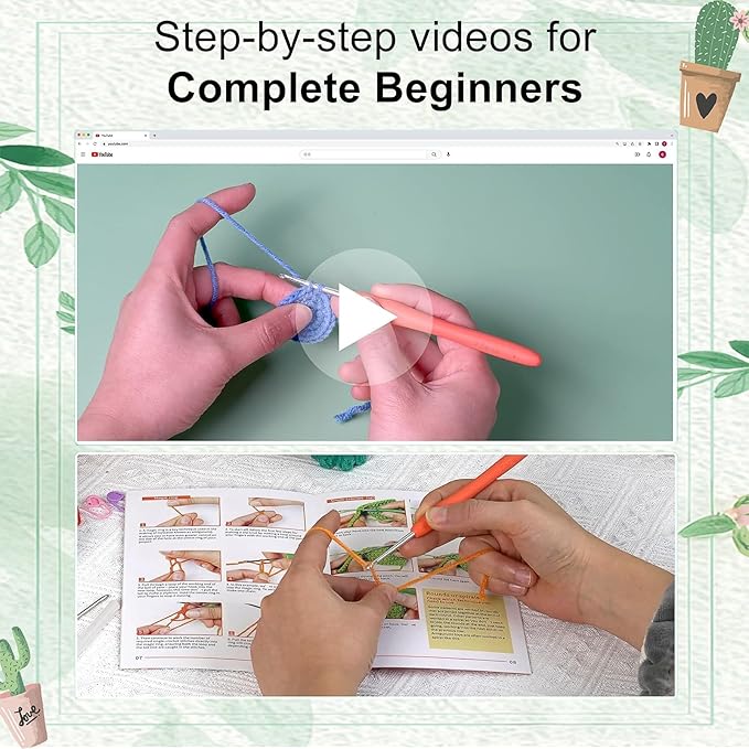 Utook Crochet Kit for Beginners，Crochet Starter Kits,Crochet Kits for Beginners Adults and Children, with Instructional Videos and Paper Tutorials, Handmade Crafts, Holiday Gifts (Love Cactus)