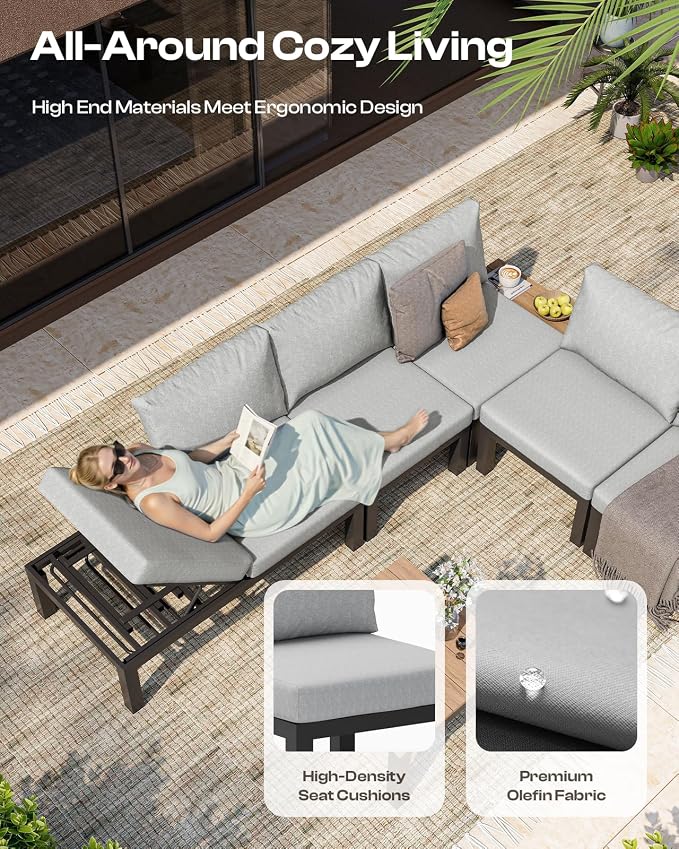 Aluminum Outdoor Patio Sofa Set, 2 Seats Modular Sectional Single Seat Sofa - Image 4