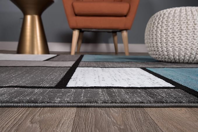 Rugshop Contemporary Modern Boxes for Home Office,Living Room,Bedroom,Kitchen Non Shedding Area Rug 2' x 3' Blue/Gray