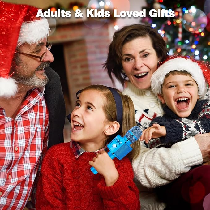 BONAOK Wireless Bluetooth Karaoke Microphone,3-in-1 Portable Handheld Karaoke Mic Speaker Machine Birthday Home Party for PC or All Smartphone (Q37 Blue)