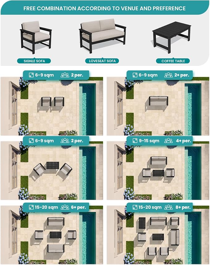 SERWALL Black HDPE Outdoor Loveseat - Image 9