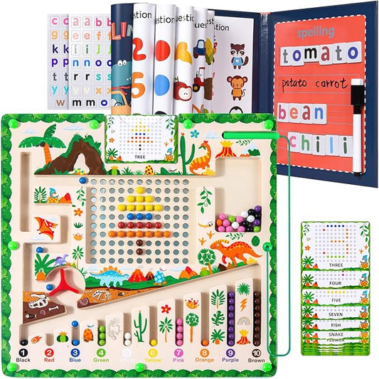 Montessori Magnetic Maze, Alphabet Learning Busy Board for Toddlers 2-4, Wooden Puzzle Educational Toys with Magnetic Letters