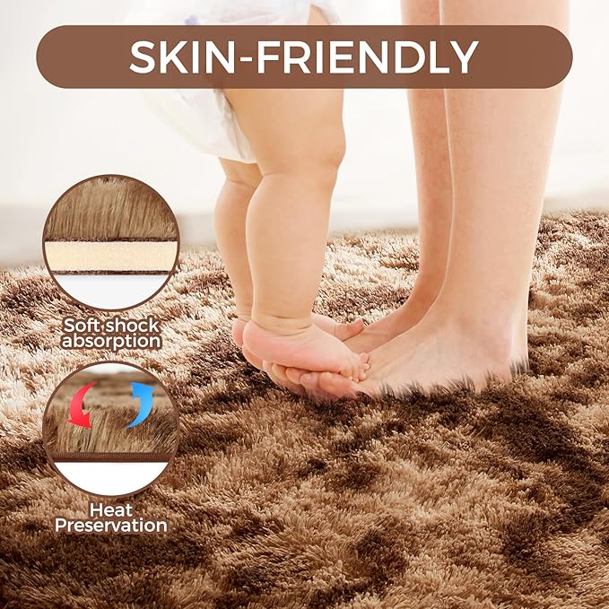 Ultra Soft Rug for Living Room, 3X5 Fluffy Shag Area Rug for Bedroom, Modern Shaggy Carpets Fuzzy Rug for Teens Dorm Nursery Home Decor Aesthetic, Upgrade Anti-Skid Durable, Tie-Dyed Coffee